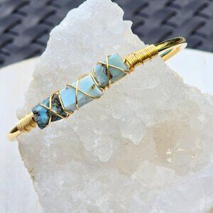 Larimar ✦ Wire Wrap Ocean Calm Cuff ✦ 14Kt Gold Over Copper Adjustable Talisman